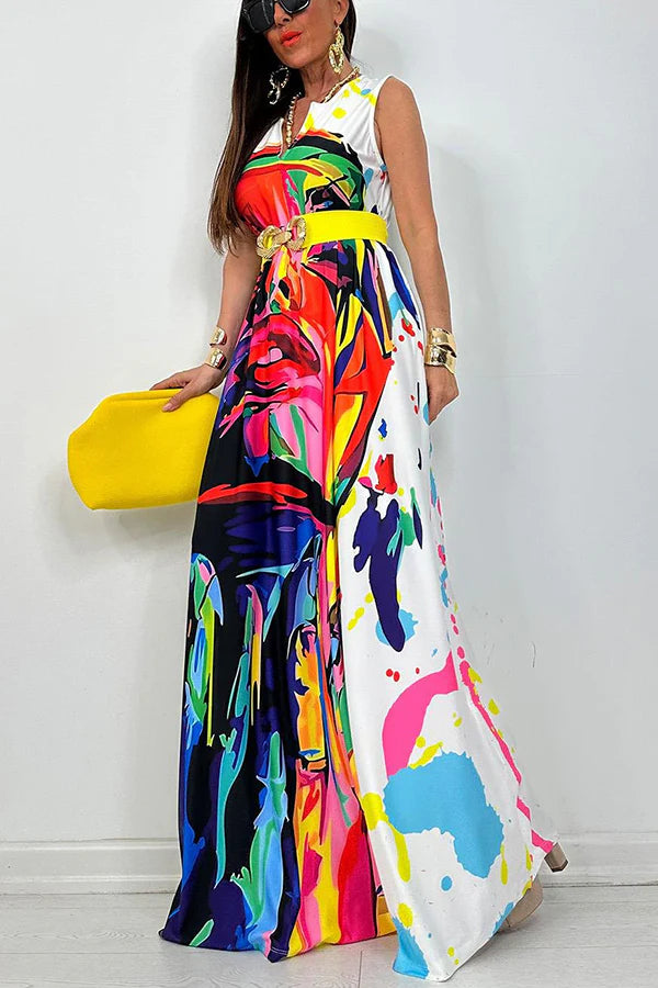Vestido largo holgado estilo tribal mexicano con bolsillos y estampado único