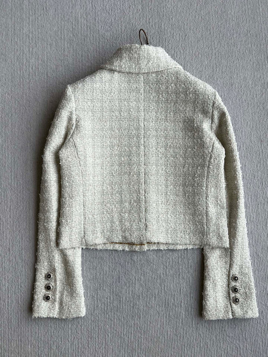 Chanel 2025 White Woven Tweed Fabric Jacket 318544