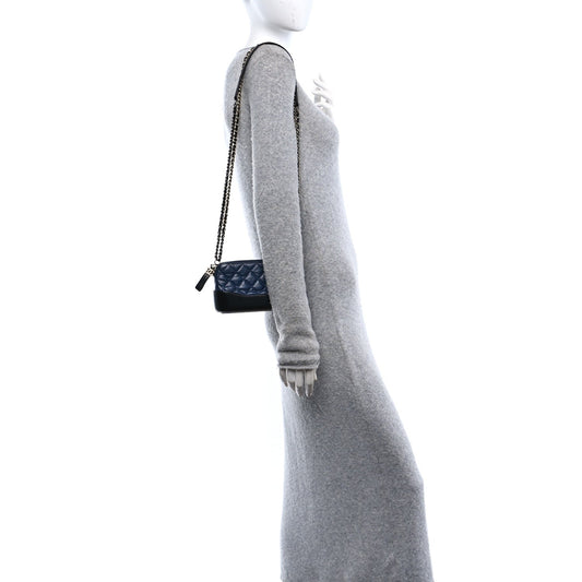 Aged Calfskin Quilted Small Gabrielle Clutch With Chain Navy Black