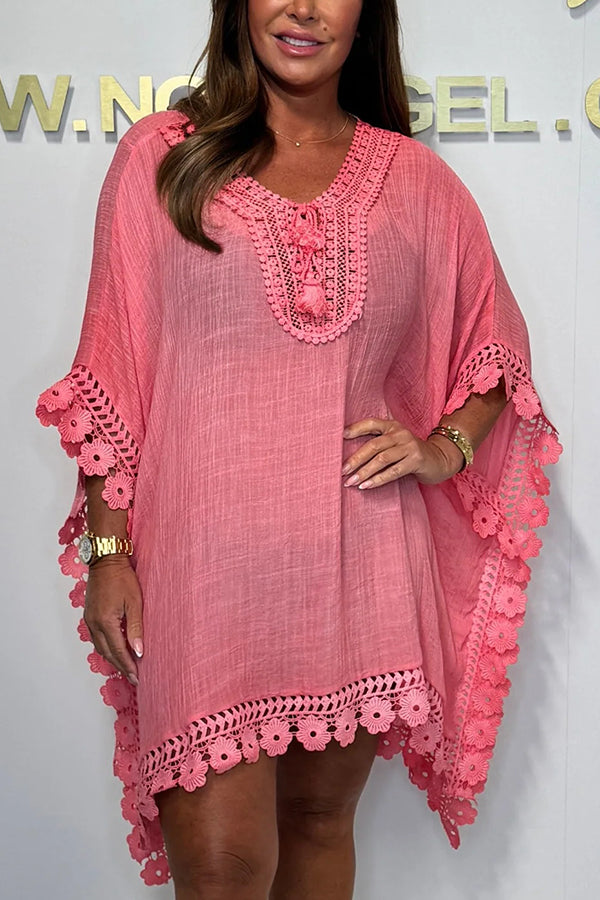 Vestido mini holgado informal de encaje de color liso