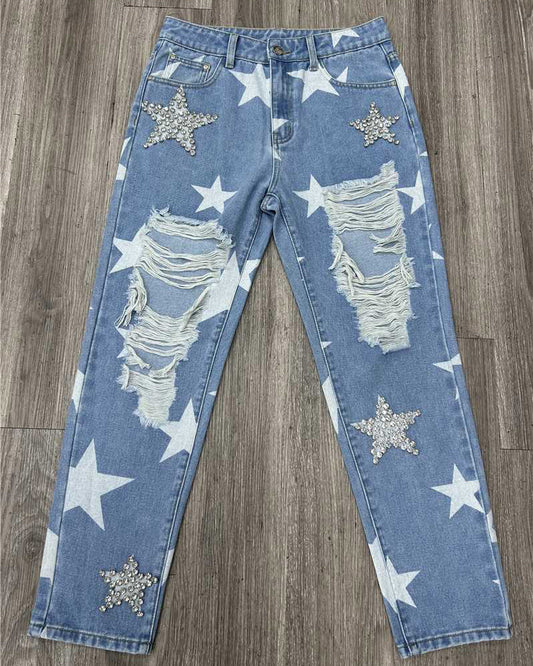 Ripped Ornament Jeans
