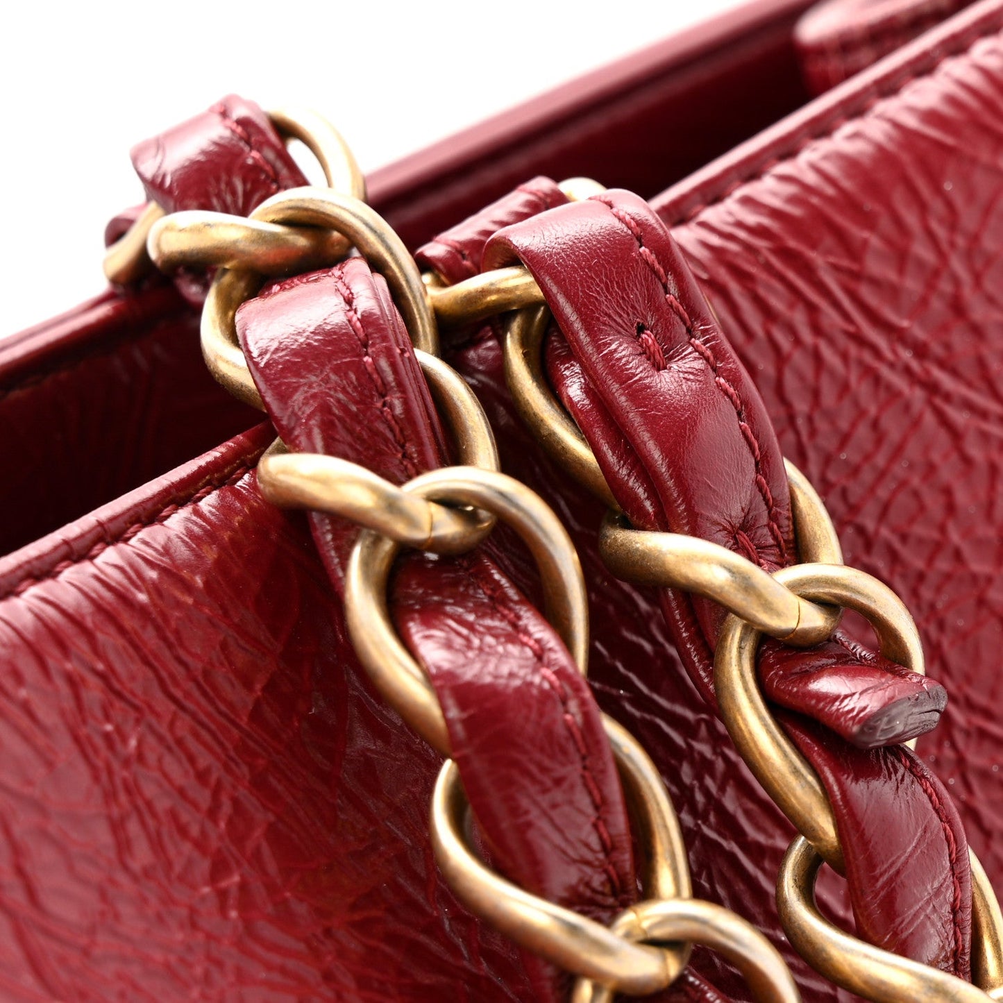 Shiny Aged Calfskin Shopping Bag Red
