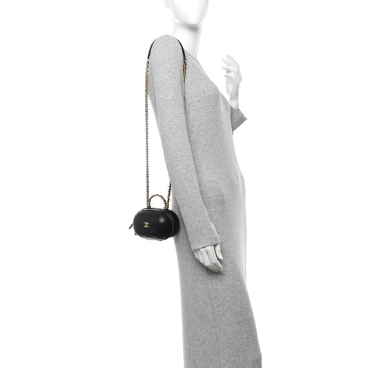 Lambskin Quilted CC Bubble Vanity Case With Chain Black
