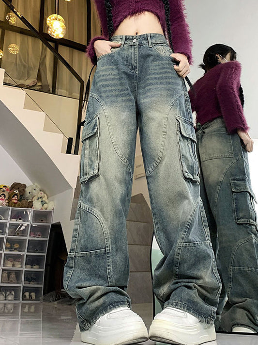 Hip Hop Multi Pocket Splice Cargo Jeans