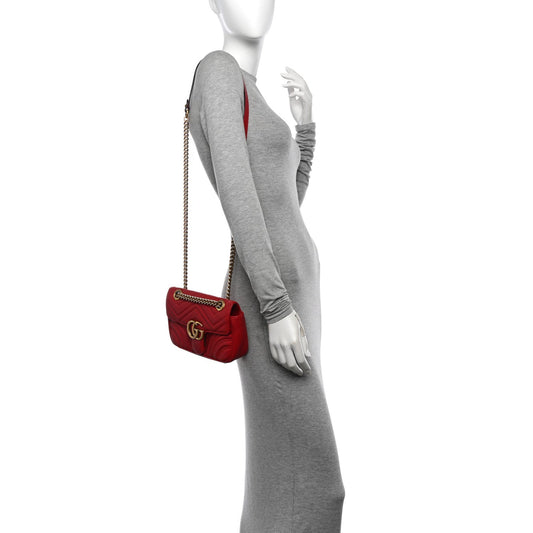 Calfskin Matelasse Mini GG Marmont Shoulder Bag Hibiscus Red