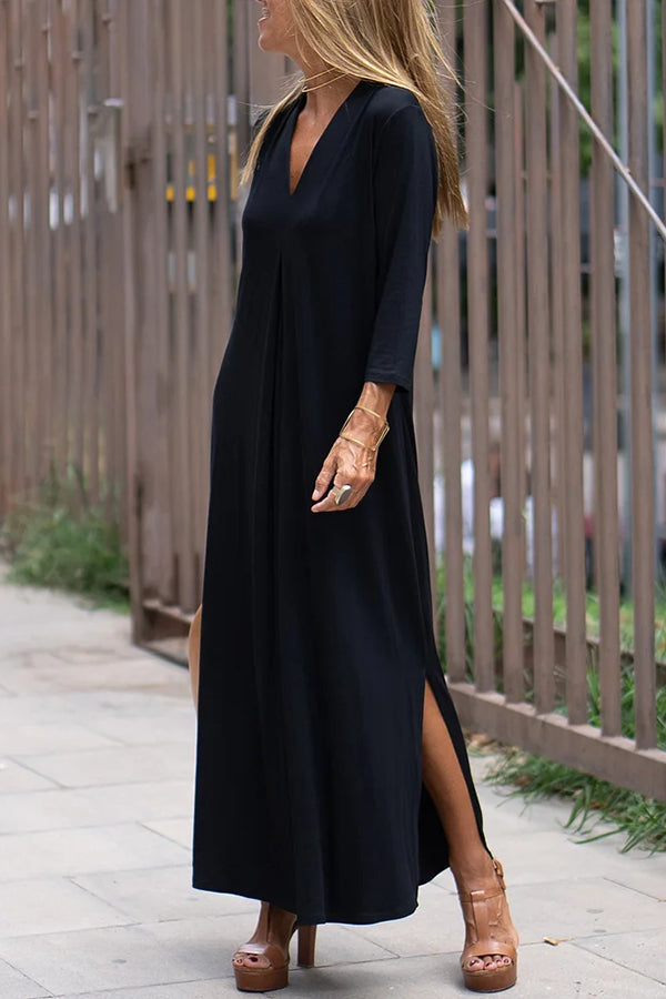 Vestidos cómodos con cuello en V de color sólido