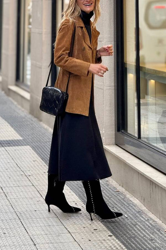 Gabardina vintage de ante marrón para mujer