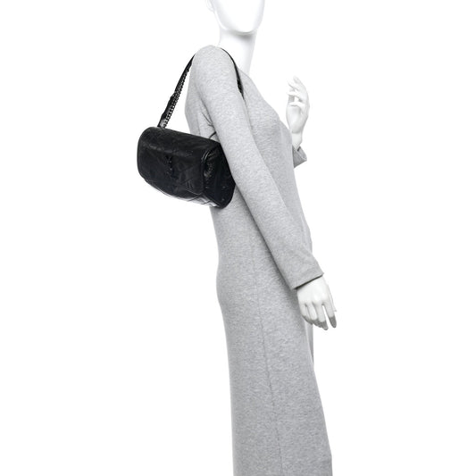 Crinkled Calfskin Matelasse Monogram Niki Body Bag Black