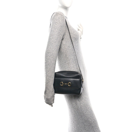 Textured Calfskin Small Horsebit 1955 Shoulder Bag Black
