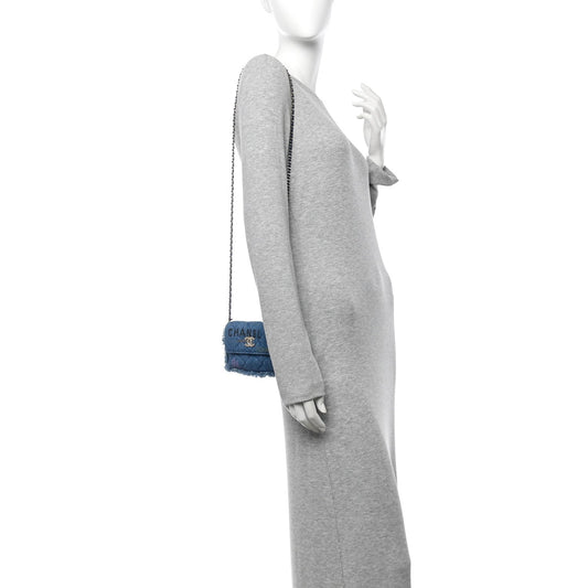 Denim Quilted Denim Mood Clutch With Chain Blue Multicolor