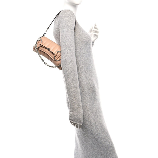 Nappa Vertical Matelasse Small Maxi Horsebit Chain Shoulder Bag Rose Beige