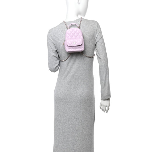 Caviar Quilted CC Mini Classic Backpack Light Purple