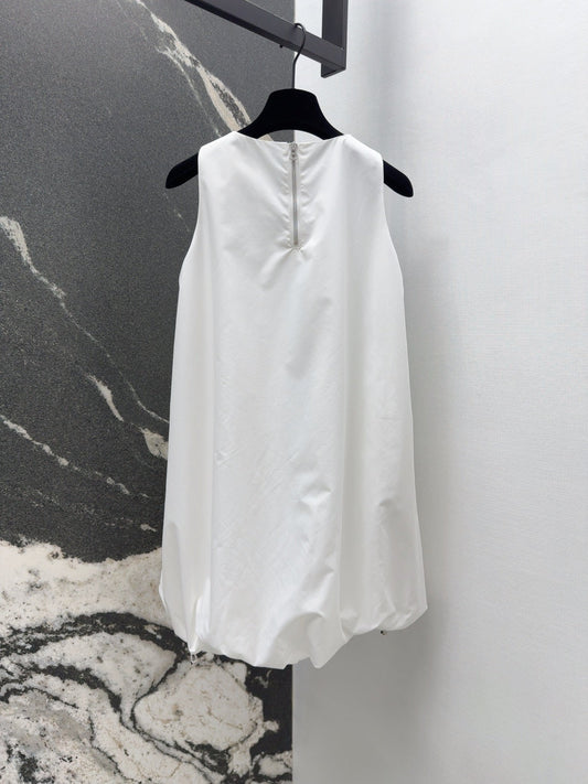 Prada 2025 Sleeveless Dress A-line Babydoll White Polyester
