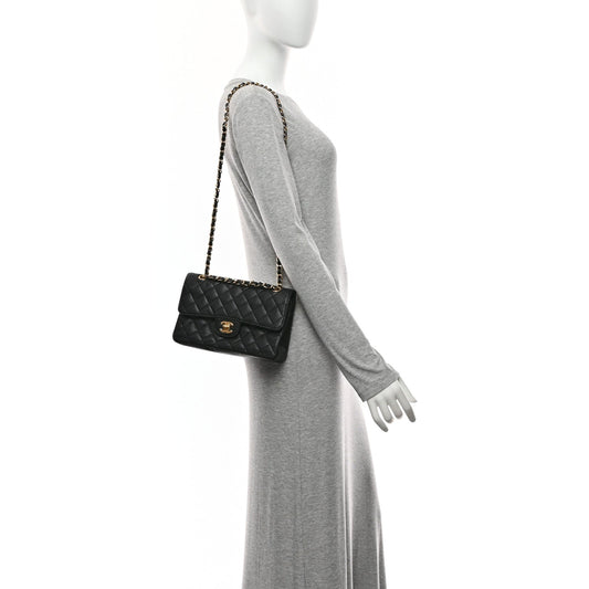Caviar Quilted Small Double Flap Black