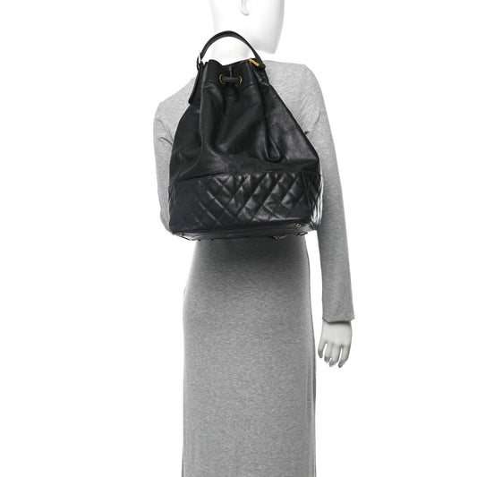 Caviar Quilted Drawstring Backpack Black