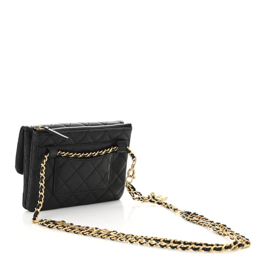 Shiny Caviar Pick Me Up Flap Belt Bag Black