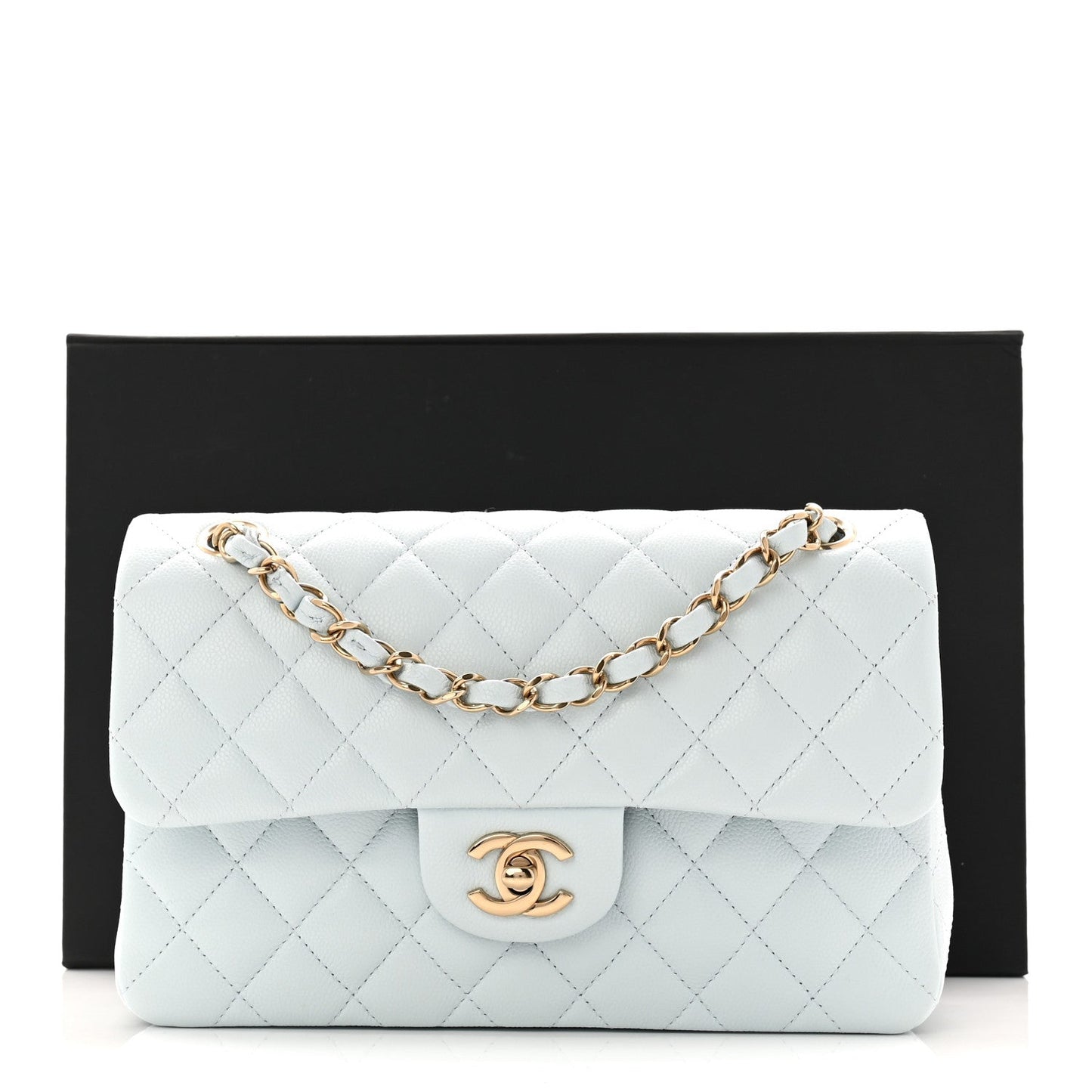 Caviar Quilted Small Double Flap Light Blue