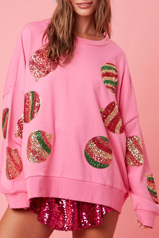Sudadera informal de manga larga con lentejuelas y huevo navideño