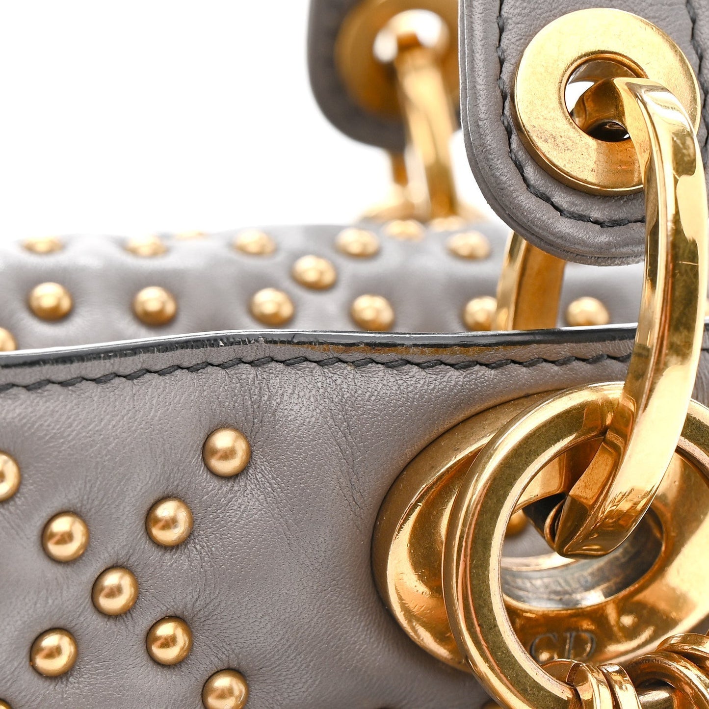 Calfskin Cannage Studded Medium Supple Lady Dior Grey