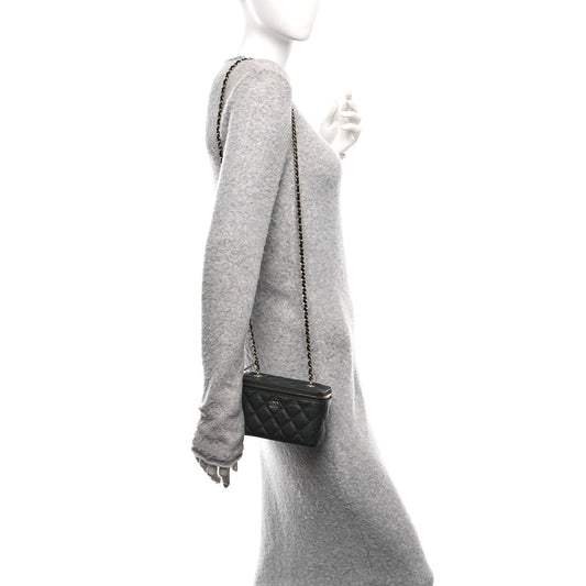 Caviar Quilted Small Vanity Case With Chain Black