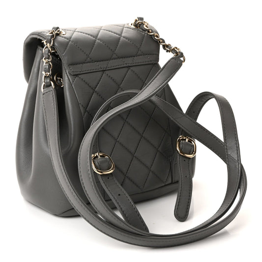 Lambskin Quilted Small Duma Drawstring Backpack Grey