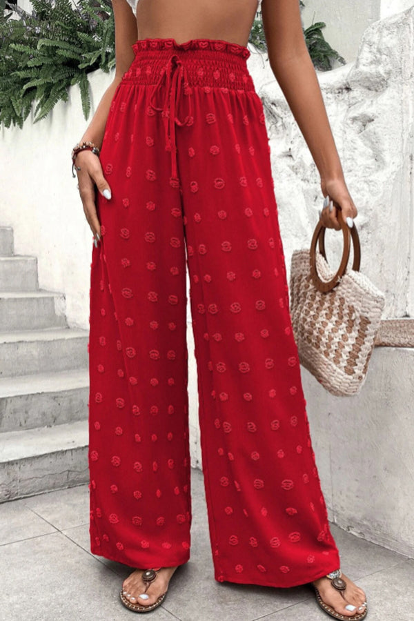 Pantalones casuales de cintura alta con pierna ancha y jacquard