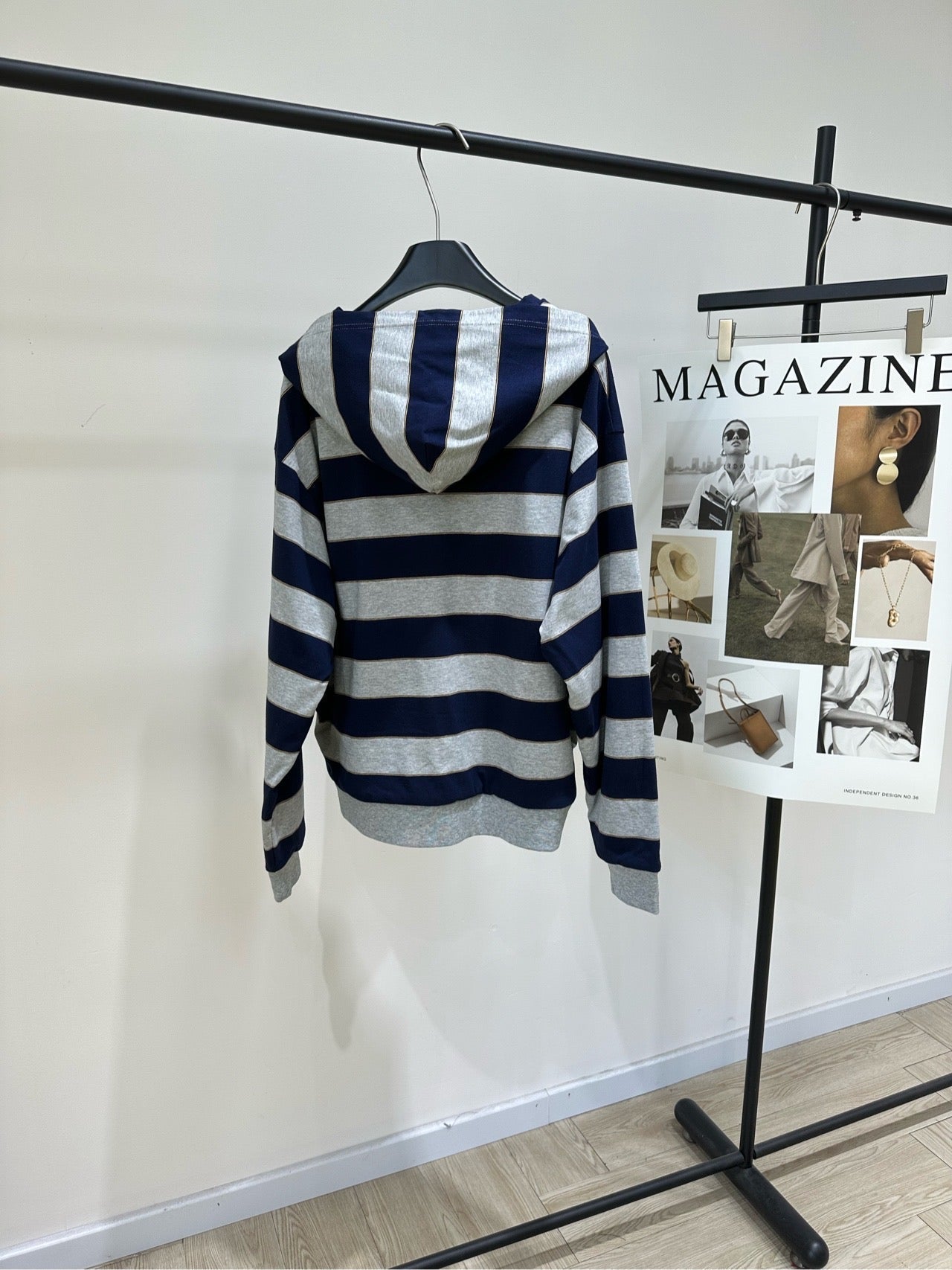 Miu 26s Striped Jersey Hoodie Blue Gray Cotton 349687