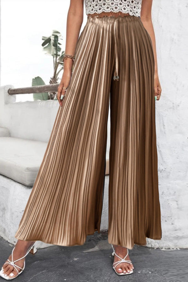 Pantalones casuales de cintura alta con pliegues y pierna ancha