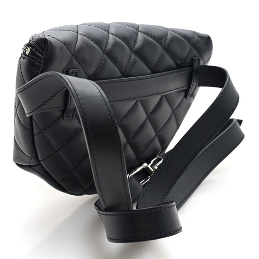 Lambskin Quilted Waist Belt Bag Black
