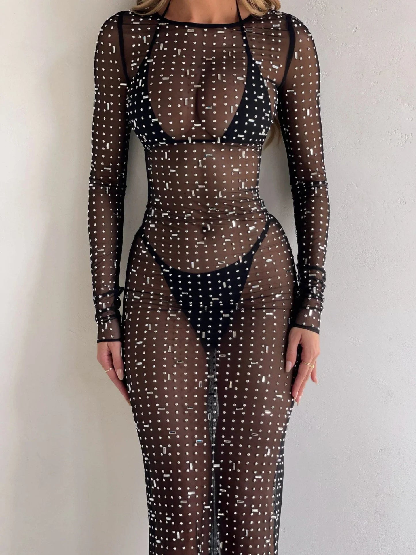 CIARAN LONG SLEEVE MAXI DRESS BLACK SPARKLE