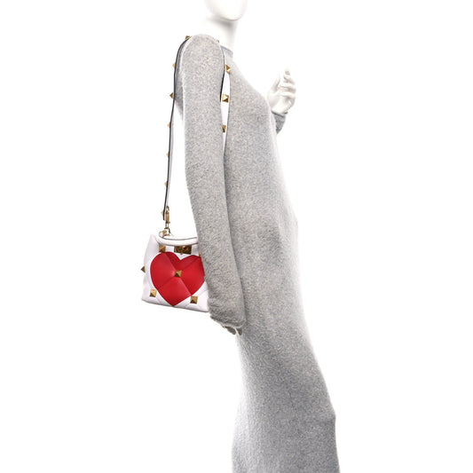 Nappa Small Heart Roman Stud The Handle Bag Ivory White