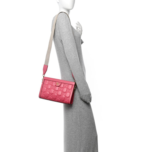Calfskin GG Matelasse Small Slim Chain Shoulder Bag Rhodamine Pink Natural