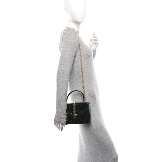 Mousse Top Patent Mini Sylvie 1969 Top Handle Bag Black