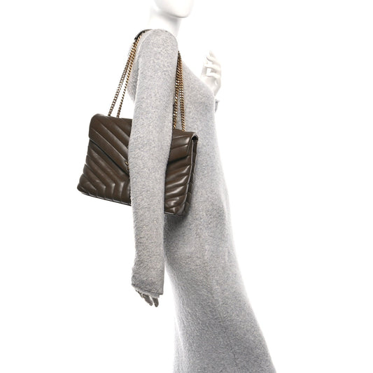 Calfskin Y Quilted Monogram Medium Loulou Chain Satchel Soil Brown