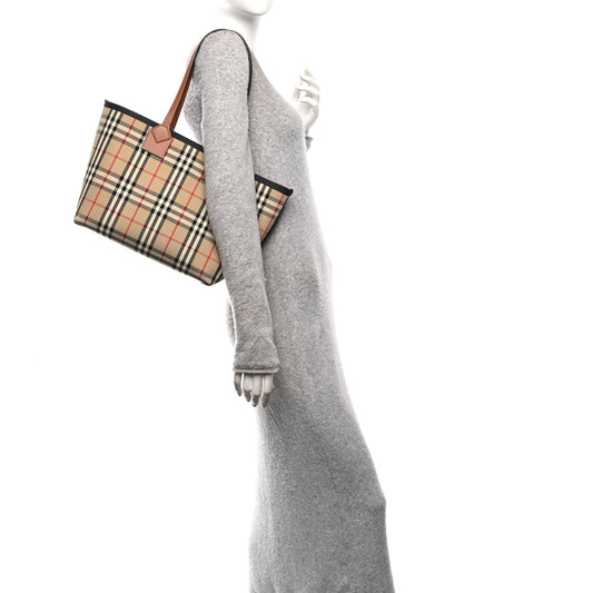 Cotton Vintage Check Medium London Tote Bag Briar Brown Black
