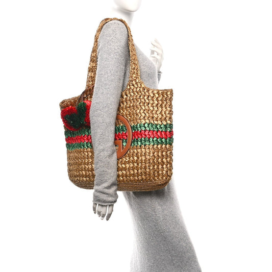 Raffia Effect Interlocking G Tote Bag Brown