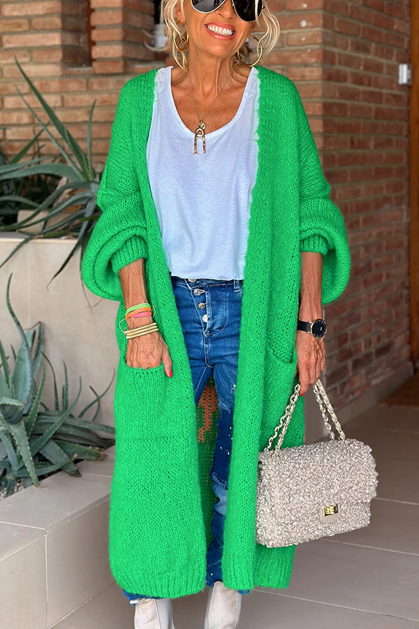 Cárdigan midi extragrande con bolsillo estampado en la espalda Calling for Love