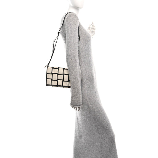 Canvas Intrecciato Padded Cassette Crossbody Bag Natural Black