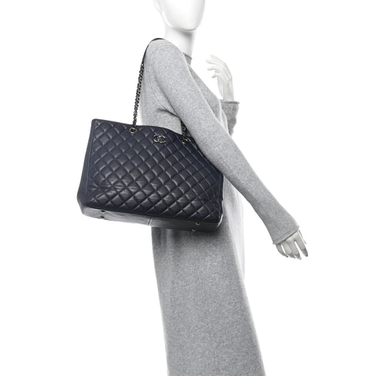 Calfskin Quilted Timeless Tote Dark Navy