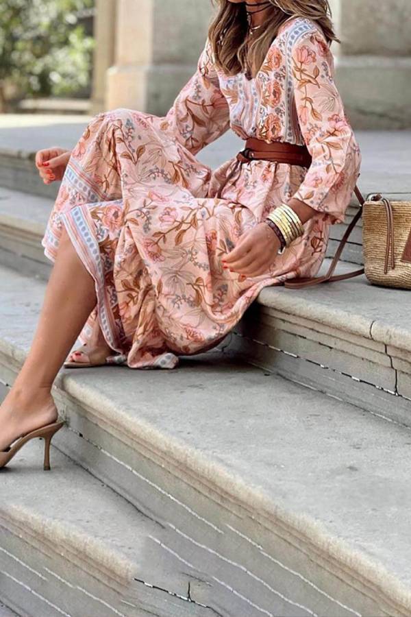 Vestido largo con estampado floral bohemio