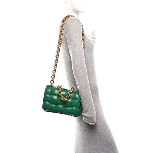 Lambskin Maxi Intreccio Padded Chain Cassette Crossbody Bag Racing Green