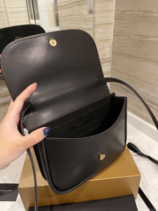 SAINT LAURENT Smooth Calfskin Classic Monogram Small Kaia Satchel Black