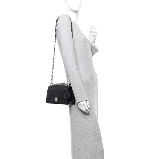 Grained Calfskin Small Diorama Flap Bag Black