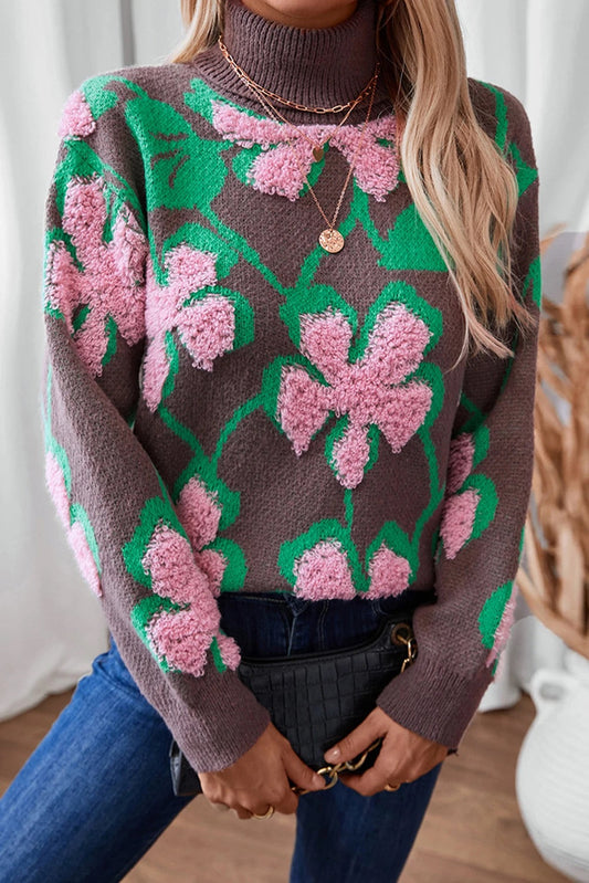 Suéter holgado con cuello floral de felpa rosa