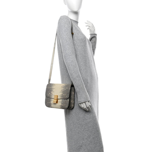 Lizard Medium Classic Box Flap Bag Natural