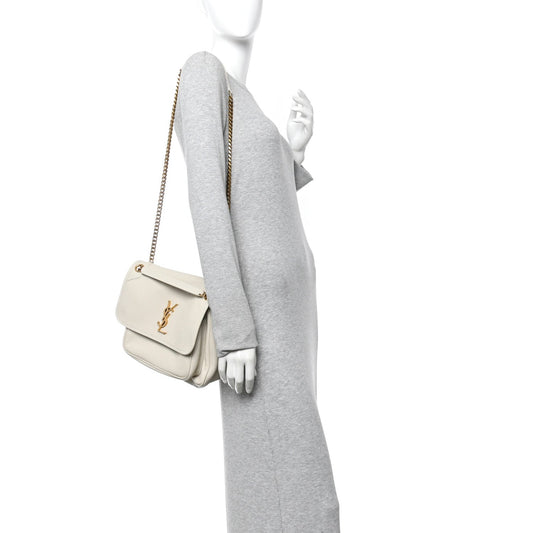 Grained Lambskin Monogram Medium Niki Chain Satchel Crema Soft