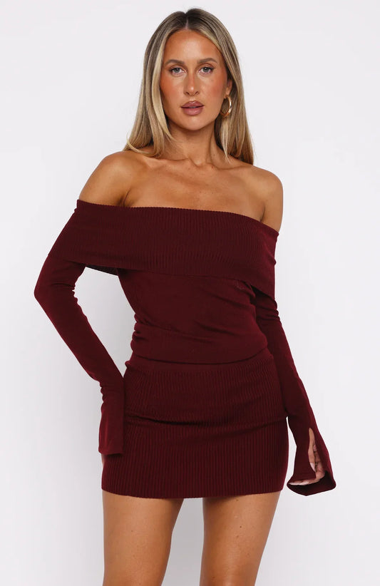 Parental Guidance Knit Mini Dress Burgundy