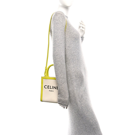 Canvas Calfskin Mini Vertical Cabas Neon Yellow