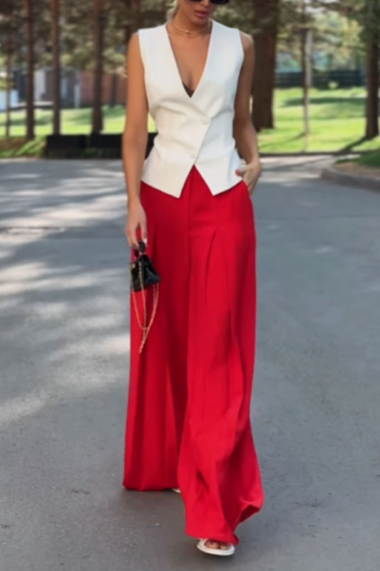 Fashion Elegant Vest \u0026 Wide Leg Pants Two-Piece Set