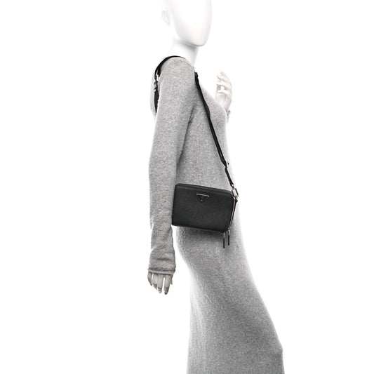 Saffiano Travel Small Brique Crossbody Bag Black
